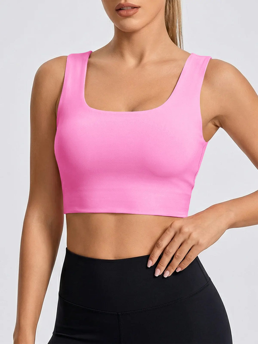 Aoysky Women'S Buttery Soft Square Neck Padded Compressive Seamless Longline Sports Bra - Bras for Women, Activewear Crop Top for Yoga, Running Workouts, Sports Bra for Women