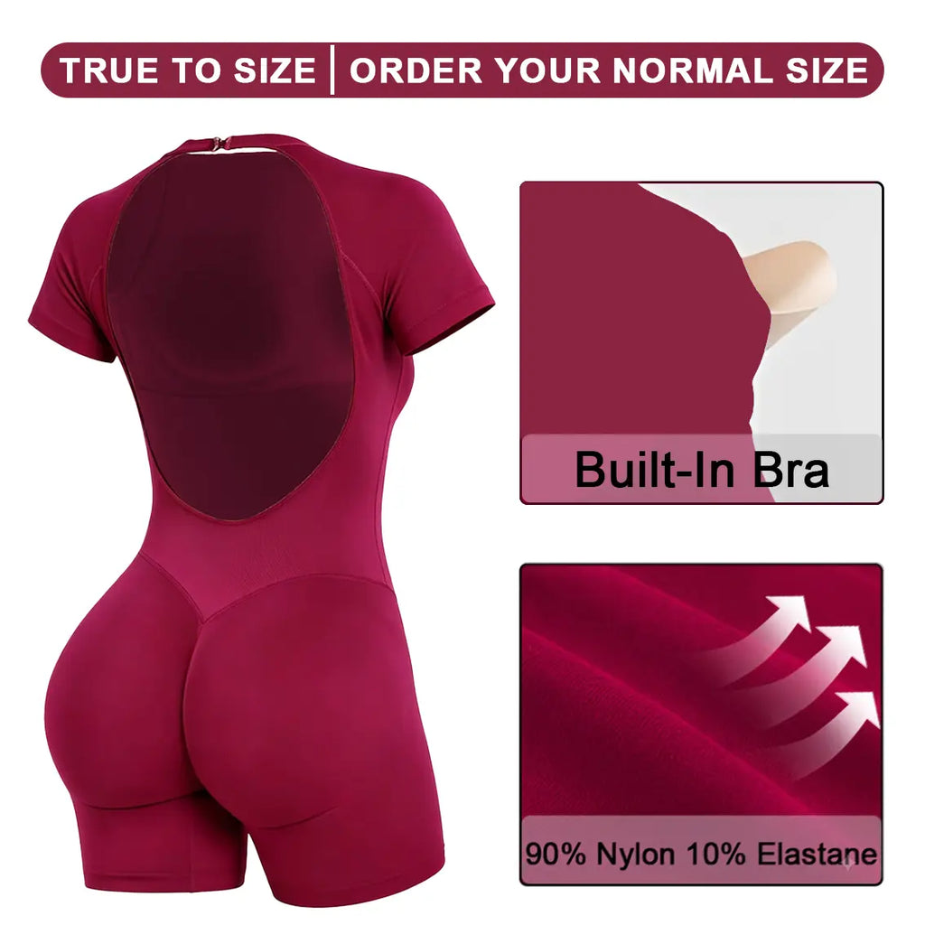 [REGULAR LENGTH] DEEFY Impact Short Sleeve One Piece Women'S Seamless Workout Unitard Tummy Control Butt Lifting Short Sleeve Yoga Romper