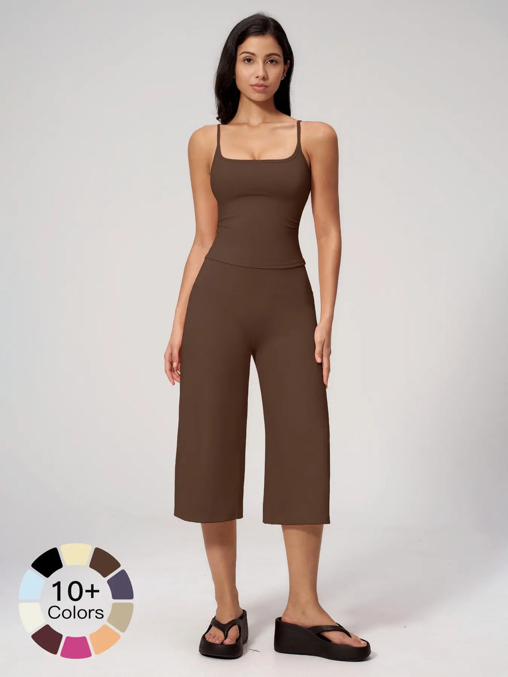 New Yoga Cami Top & High Waist Quick-Dry Casual Mid-Length Pants, Running Outdoor Set for Women, Comfortable and Stylish Activewear