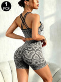 Seamless Snakeskin Yoga Set, High Waist Butt Lifter, Thin Straps Back Design, Full Coverage Push up Bra, All Seasons Casual Wear, Athleisure Activewear Set