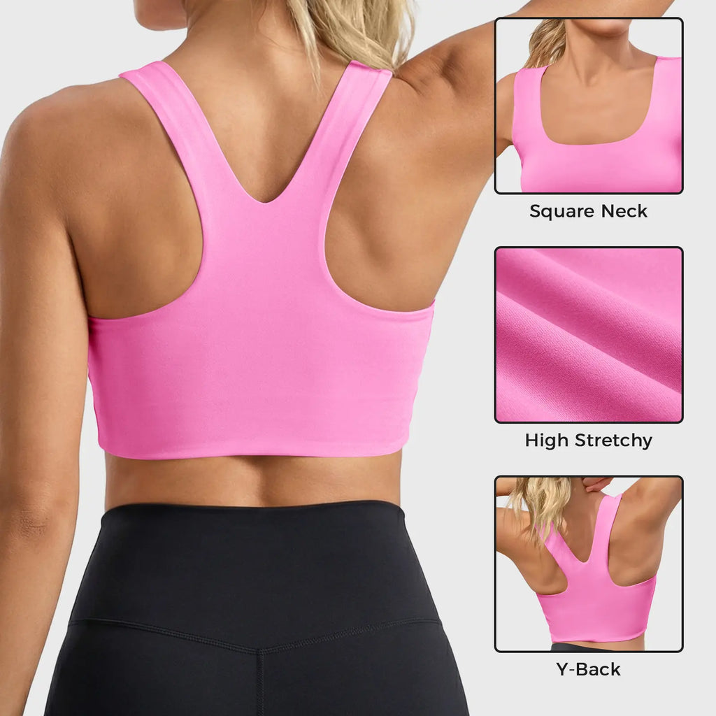 Aoysky Women'S Buttery Soft Square Neck Padded Compressive Seamless Longline Sports Bra - Bras for Women, Activewear Crop Top for Yoga, Running Workouts, Sports Bra for Women