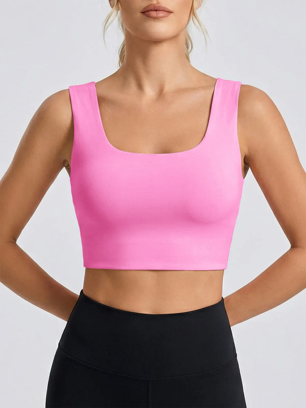 Aoysky Women'S Buttery Soft Square Neck Padded Compressive Seamless Longline Sports Bra - Bras for Women, Activewear Crop Top for Yoga, Running Workouts, Sports Bra for Women