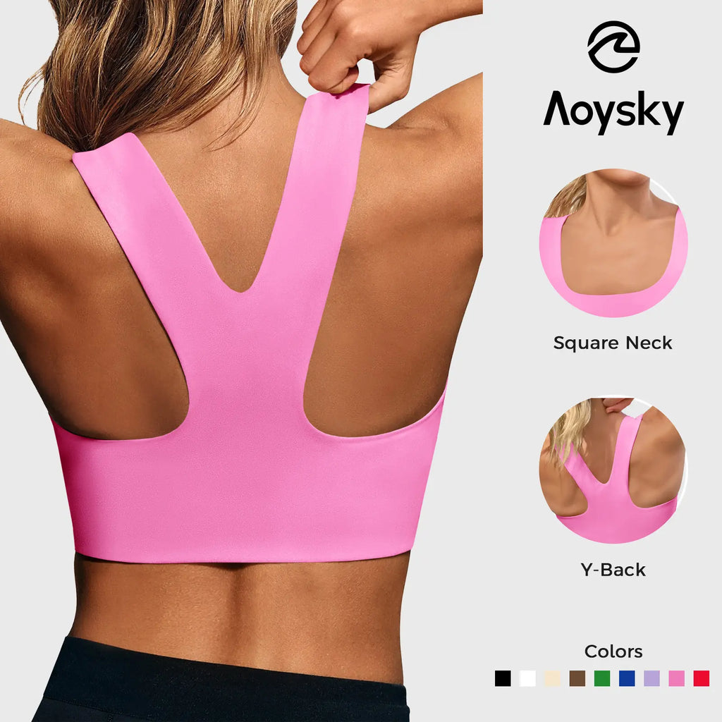 Aoysky Women'S Buttery Soft Square Neck Padded Compressive Seamless Longline Sports Bra - Bras for Women, Activewear Crop Top for Yoga, Running Workouts, Sports Bra for Women